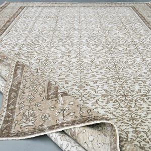 7&#39;3x10&#39;8 ft, BEIGE BROWN RUG, Rugs for Living Room, Bedroom Rug, 7x11 Turkish Area Rug, Vintage Area Rug, Handmade, Soft Wool, Woven Rug