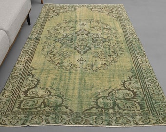 Tappeto da 4'7 x 8'1 piedi, tappeto da soggiorno, tappeto turco, tappeto vintage, tappeto Oushak, tappeto 5x8, tappeto verde, tappeto da pavimento, tappeto turco 5x8