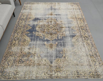 6'4 x 9'2 Ft Vintage Area Rug, Living Room Rug, Oushak Rug, 6x9 Rug, Turkish Area Rug, Floor Rug, Bohemian Rug, Home Decor, Low Pile Rug