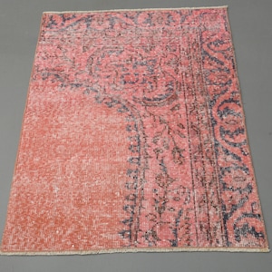 2.5x3.3 Ft Vintage Oushak Rug, Bathroom Rug, Door Mat, Bath Mat, Handmade Rug, Small Rug, 2x3 Rug, Kitchen Throw Rug, Wool Bedside Rug, Pink