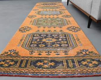 2'9x30'1 Ft ORANGE RUNNER RUG, Türkischer Läufer, Küchenteppich, Oushak Läufer, Türkischer Läufer 100x300, Wolle Flur Teppich, Eklektisch