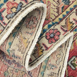 9&#39;9x12&#39;5 ft, RED BLUE BEIGE Vintage Persian Rug, Oriental Rug, Handmade Persian Rug, Soft Wool, Organic Color, Anti-Allergenic, Washable Rug
