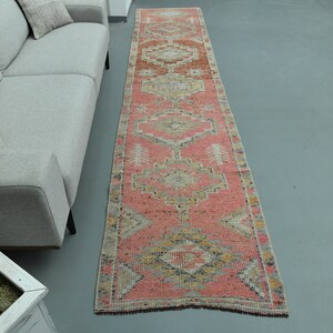 2&#39;6x12&#39;4 ft, TURKISH HERKI RUG, Pink Rug, Runner Rug Oushak, Runner 3x12, Vintage Runner Rug, Wool Rug, Handmade Rug, Pink Yellow Rug, Decor