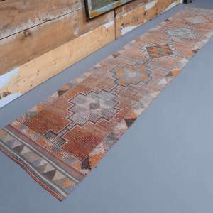2&#39;5 x 12&#39;1 Ft Vintage Runner Rug, Oushak Runner, Wool Rug, Turkish Runner Rug, Hallway Rug, Entryway Rug, Kitchen Rug, Handwoven Rug