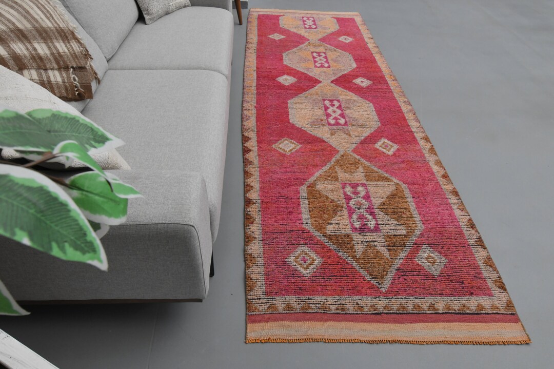 Red Runner Kitchen Rug 3'2x10'7 Ft, RED VINTAGE RUNNER, Handmade Rug, Wool Antique Rug, Bright ...