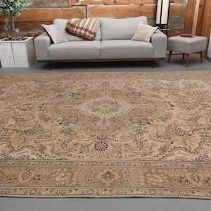9&#39;4x12&#39;5 ft, FLORAL PERSIAN RUG, Vintage Rug, Oversized Rug, Handmade Rug, Wool Rug, Living Room Rug, 9x13 Rug, Orange Brown Rug, Washable