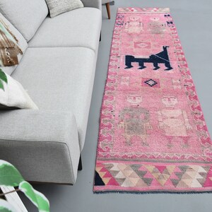 3x10 RUNNER Rug, VINTAGE Rug, TURKISH Rug, Pink Rug, Stair Rug, Entryway Rug, Hallway Rug, Kitchen Carpet, Boho Corridor Rug, 2&#39;7&#39;&#39;x9&#39;8&#39;&#39; ft