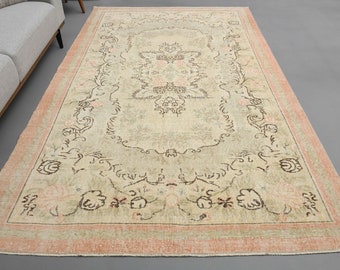 Alfombra vintage de 1,73 m x 2,98 m, alfombra turca, alfombra oushak, alfombra de 1,5 x 2,54 m, alfombra para sala de estar, decoración de habitaciones, alfombra de lana, alfombra bohemia, alfombra descolorida