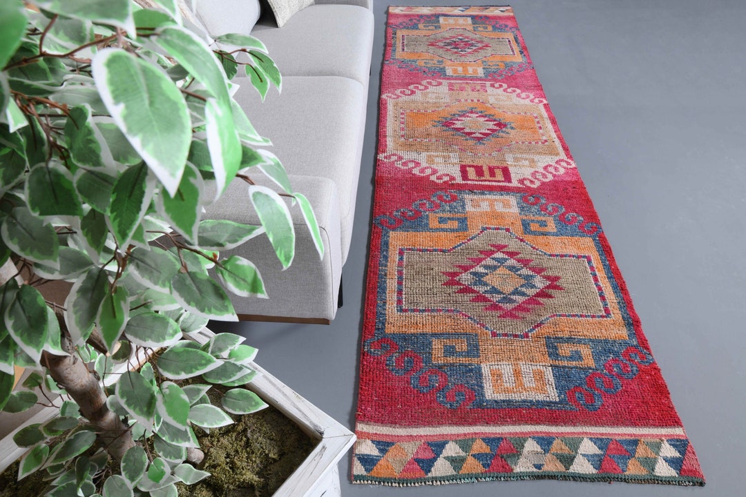 3'1x11'7 Ft, TURKISH COLORFUL RUNNER, Vintage Runner, Pink Orange ...
