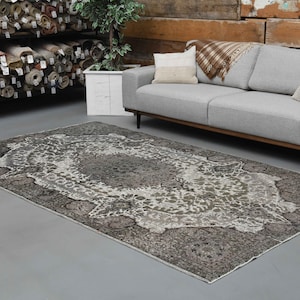 5&#39;6 x 9&#39;6 Ft Gray Turkish Rug, Antique Rug, Living Room Rug, Turkish Area Rug, 6x10 Rug, Large Rug, Bohemian Rug, Floor Rug, Oushak Rug