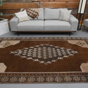 5&#39;8 x 9&#39;9 Ft Country Farmhouse Rug, Turkish Area Rug, Living Room Rug, 6x10 Rug, Brown Rug, Farmhouse Decor, Turkish Rug 6x10, Wool Rug