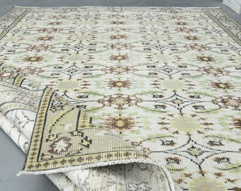6'8x9'7 ft, SPRING DECOR RUG, Vintage Area Rug, Handwoven Turkish Rug, Living Room Rug, Dining Room Rug, Bedroom Rug, Office Rug, Wool Rug