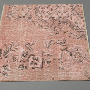 2.4x2.6 Ft Vintage Oushak Rug, Bathroom Rug, Door Mat, Bath Mat, Handmade Rug, Small Rug, 2x3 Rug, Kitchen Throw Rug, Wool Bedside Rug, Pink