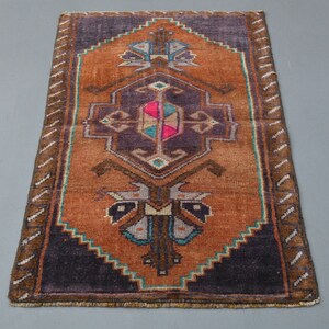 1&#39;9 x 3&#39;0 Ft Handmade Turkish Vintage Oushak Rug, Door Mat Carpet, Handmade Wool Bath mat, Brown Mini Rug, One-of-a-Kind, Entryway Rug