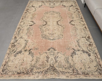 6.7x9.7フィート、花柄ヴィンテージトルコ製エリアラグ、リビング