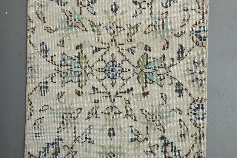 1'9x8'6 Ft, BEIGE FLORAL RUNNER, Turkish Runner, Vintage Runner, Oushak