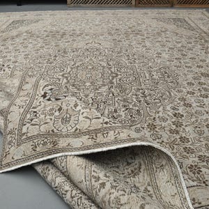 10 x 4,5 m beige persischer Teppich, Maximalist Teppich für Wohnzimmer, Esszimmer Teppich, Handgewebter Teppich, Wollteppich, Schafwolle