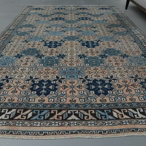 5&#39;0 x 7&#39;8 Ft Handmade Vintage Area Rug, Turkish Area Rug, Oushak Area Rug, 5x8 Rug, Living Room Rug, Home Decor, Wool Rug, Orange Blue Rug
