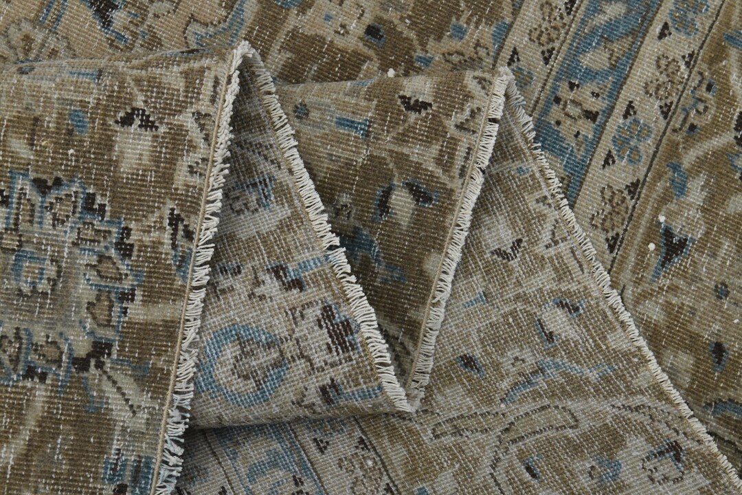 9.5x11.7 Ft, MINIMALIST VINTAGE RUG, Brown Blue Rug, Turkish Rug, Area ...