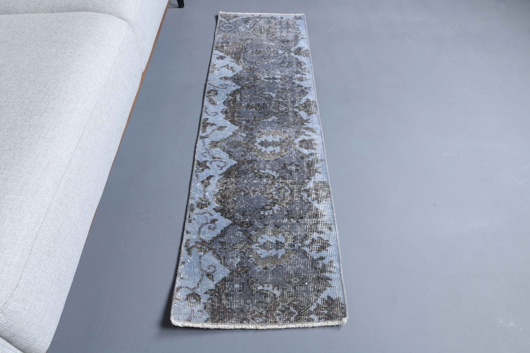 1'4x5'2 Ft, BLUE FLORAL RUNNER, Small Runner Rug, Worn Rug, Vintage Rug ...