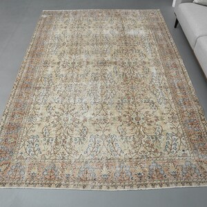 7x10 Faded Vintage Area Rug, Living Room Rug, Turkish Area Rug, Natural Rug, Turkish Rug Floral, Home Decor, Natural Rug, Oushak Rug, Carpet