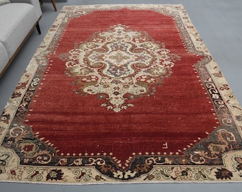 6'6 x 9'8 Ft Turkish Vintage Rug, Antique Rug, Living Room Rug, Turkish Area Rug, 7x10 Rug, Large Rug, Bohemian Rug, Floor Rug, Oushak Rug