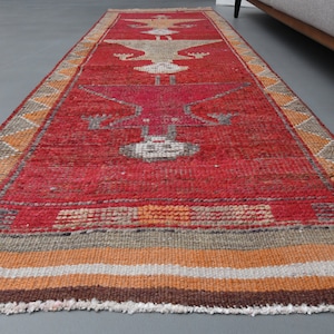 3&#39; x 9&#39;4 Ft Runner Rug, Turkish Runner, Vintage Runner, Oushak Runner, Wool Rug, 3x9 Rug, Entryway Rug, Hallway Rug, Bohemian Runner Rug