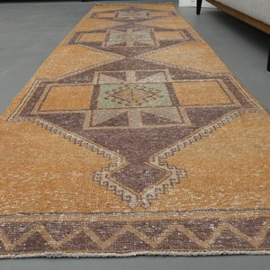 3&#39;1 x 12&#39;3 Ft Runner Rug, Oushak Runner, Handmade Rug, Turkish Rug, Vintage Rug, Hallway Rug, 3x12 Rug, Kitchen Rug, Boho Decor, Home Decor