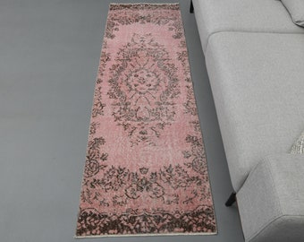2.2x6.7 Ft Handwoven Turkish Runner, Oushak Runner, Boho Decor, Hallway Rug, 2x7 Rug, Pink Runner, Home Decor, Entry Rug, Mid Century Carpet