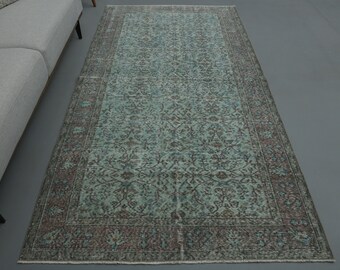 4.7x8.9 Ft One-of-a-Kind Rug, Area Rug, Vintage Turkish Rug 5x9, Home Decor, Oushak Rug, Wool Rug, Green Mint, Hand Knotted, Handmade Carpet