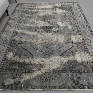 5.8x8.8 ft, GRAY BROWN RUG, Vintage Oushak Rug, Wool Turkish Rug, Brown Motifs, Hand-Knotted Rug, Wool Rug, Living Room Decor, Decor Rug