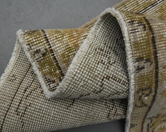 3'7x6'6 ft, Einzigartiger Teppich, Türkischer Teppich, Ausgeblichener Teppich, Wohndekor, Oushak Teppich, Antiker Teppich, Orange Beige, Wollteppich, 100x200
