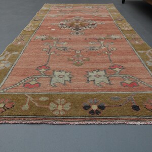 3x6 ft, ORANGE GREEN TURKISH Rug, Vintage Rug, Oushak Rug, Small Rug, Oriental Rug, Boho Chic Decor, Entryway Rug, Throw Rug, Kitchen Rug