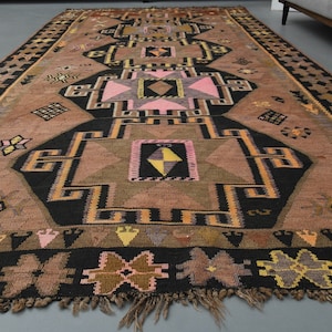 5&#39;8 x 12&#39;1 Ft One-of-a-Kind Area Rug for Living Room, 6x12 Rug, Handmade Rug, Oversized Rug, Antique Rug, Faded Orange Brown Rug, 6x12 Kilim