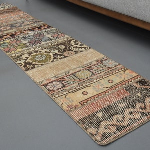 1&#39;3 x 6&#39; Ft Hand-knotted Neutral Rug, Turkish Vintage Rug, Hallway Rug, 1x6 Carpet, Boho Decor, Kids Room Rug, Entryway Rug, Patchwork Rug