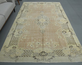 Alfombra vintage descolorida de 1,8 x 3 m, para sala de estar, Oushak, turca, de suelo, antigua, bohemia, decoración rústica.