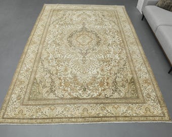 8x12 ft, AREA RUG, Vintage Rug, Wool, Handmade, Brown White, Oriental Rug, Decor, Home Decor, Washable, Anti-Allergenic