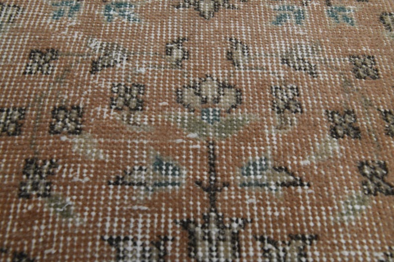 2'2x5'1 Ft, TURKISH SMALL RUG, Orange Brown Wool Rug, Vintage Oushak