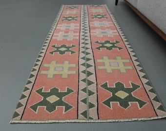 2&#39;2 x 6&#39;0 Ft Turkish Vintage Oushak Rug, Antique Rug, Pink Green Rug, Handmade Rug, 2x6 Runner Rug, Home Decor, Hallway Rug, Kitchen Rug