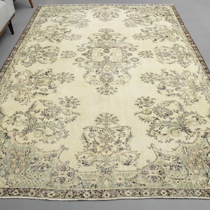 Tappeto beige in lana 208 x 293 cm, tappeto per camera da letto, tappeto per soggiorno, tappeto per sala da pranzo, tappeto per ufficio, tappeto grande, tappeto Oushak, tappeto orientale, tappeto 18x23 cm