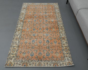 3.6x6.4 Ft Vintage Area Rug, Wool Rug, Anatolian Rug, Turkish Rug, Bohemian Area Rug, 4x6 Antique Rug, Living Room Rug, Floor Rugs, Orange
