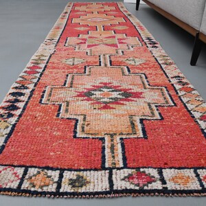2&#39;7 x 10&#39;7 Ft Herki Runner Rug, Hallway Rug, One of a kind Stair Geometric 3x11 Runner Rug, Kitchen Rug, Entryway Rug, Turkish Runner Rug