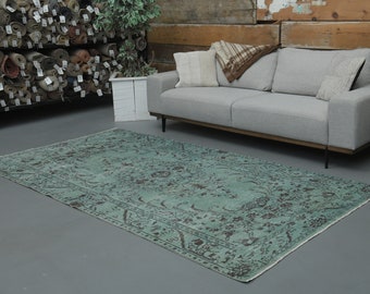 5.1x9.2 Ft One-of-a-Kind Rug, Area Rug, Vintage Turkish Rug 5x9, Home Decor, Oushak Rug, Wool Rug, Green Mint, Hand Knotted, Handmade Carpet