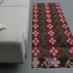 2&#39;5 x 7&#39;2 Ft Turkish Rug, Wool Rug, Handmade Rug, Kitchen Rug, Brown Blue Pink Rug, Vintage Rug, Turkish Rug 2x7, Oushak Runner, Home Decor