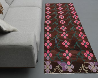 2'5 x 7'2 Ft Turkish Rug, Wool Rug, Handmade Rug, Kitchen Rug, Brown Blue Pink Rug, Vintage Rug, Turkish Rug 2x7, Oushak Runner, Home Decor