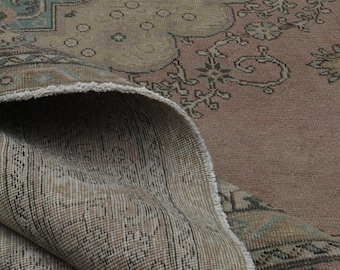 9'5x12'8 ft, PINK TURKISH RUG, Handmade Wool Rug, Large Rug, Star, Pink Green Beige, Oversized Rug, Colorful Area Rug, Oushak Vintage Rug