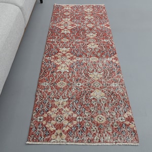 2.1x5.6 ft, SMALL RUNNER RUG, Red Beige Ikat Rug, Vintage Turkish Rug, Wool Runner Rug, Red Turkish Rug, Antique Decor, Kitchen Runner Rug