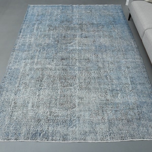 6&#39;7 x 9&#39;7 Ft Oushak Rug, Turkish Rug, Living Room Rug, Blue Gray Rug, 7x10 Area Rug, Large Rug, Distressed Rug, Home Decor, Turkish Rug 7x10
