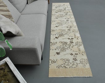 2.2x9.7 ft, BEIGE MINIMALIST RUG, Vintage Oushak Runner, Handmade Rug, Home Decor, 2x10 Runner Rug, Hallway Rug, Kitchen Rug, Beige Brown
