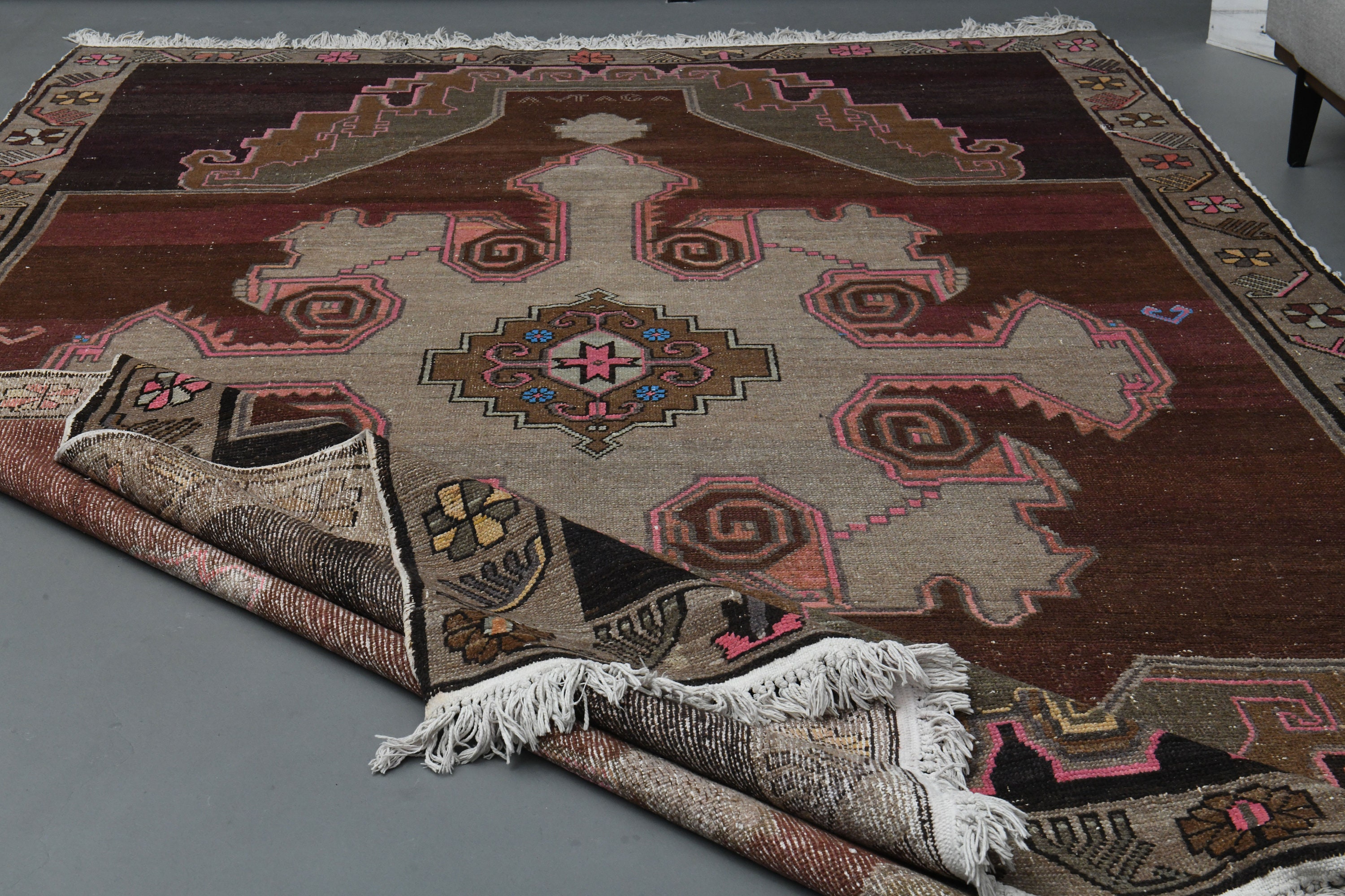 7'4 x 12'5 Ft One-of-a-Kind Area Rug for Living Room, Bedroom Rug, Dining Room Rug, 7x12 Turkish Rug, Handmade Borwn Gray Rug, Oversized Rug